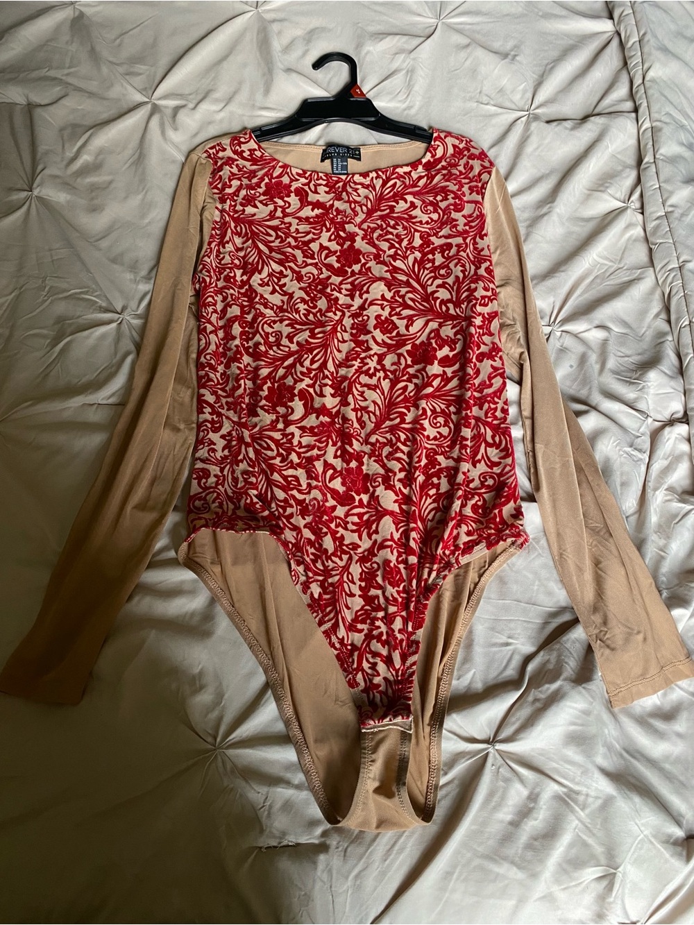 Forever 21 Plus Red Floral Top with Tan Mesh Accents